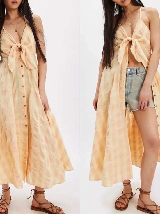 Free People Dresses & Skirts - NWOT FREE PEOPLE GINGHAM MAXI DRESS IN CREAMSICLE MSRP $128